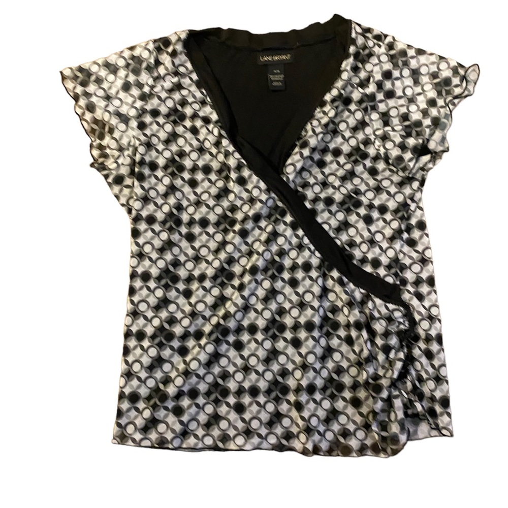 Lane Bryant mesh faux wrap top with ruching on side